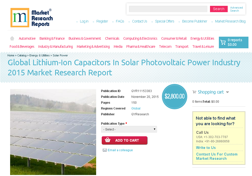 Global Lithium-Ion Capacitors In Solar Photovoltaic Power'