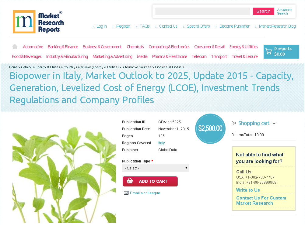 Biopower in Italy, Market Outlook to 2025, Update 2015