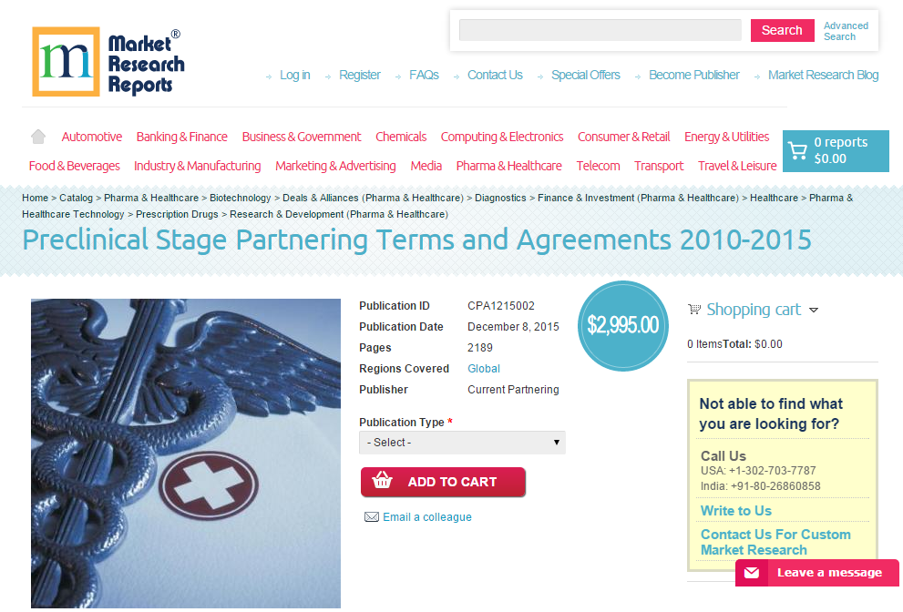Preclinical Stage Partnering Terms and Agreements 2015
