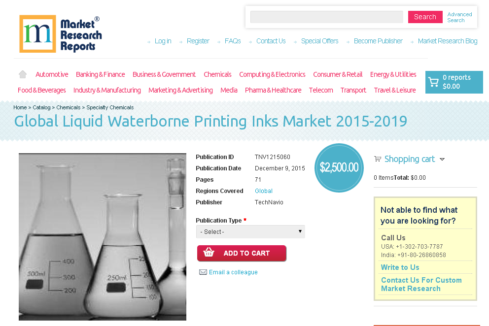 Global Liquid Waterborne Printing Inks Market 2015 - 2019'