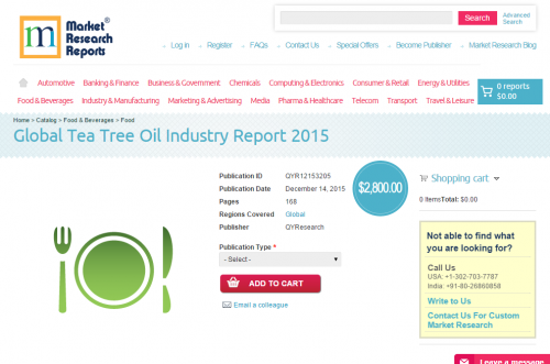 Global Tea Tree Oil Industry Report 2015'