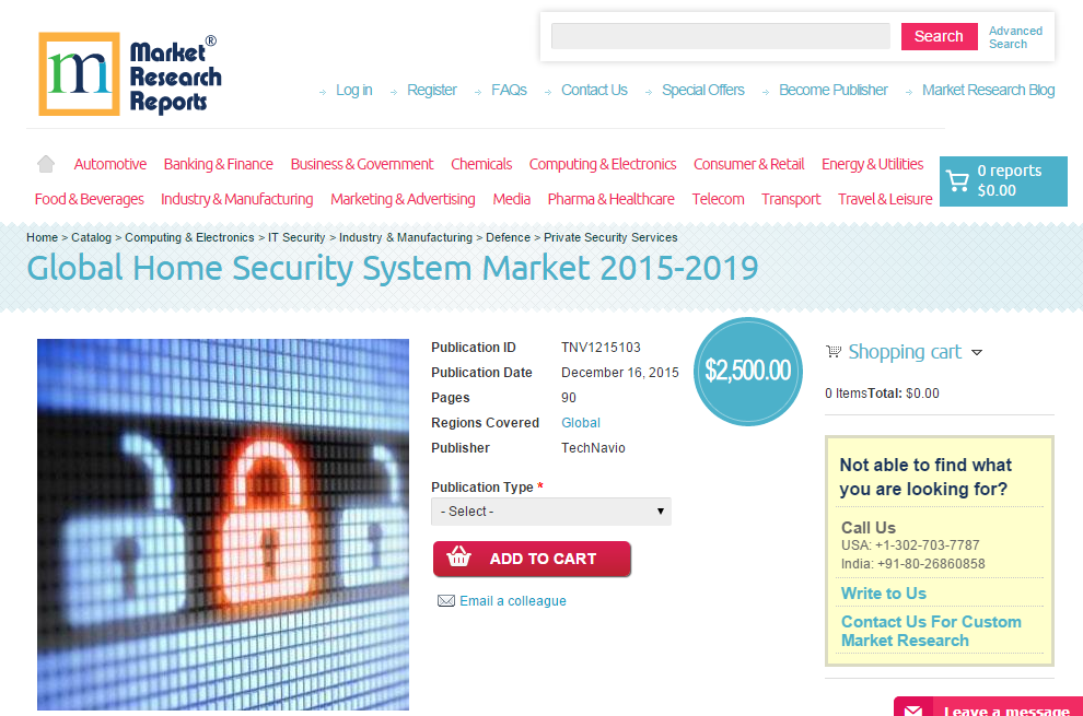 Global Home Security System Market 2015 - 2019'