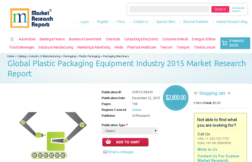 Global Plastic Packaging Equipment Industry 2015'