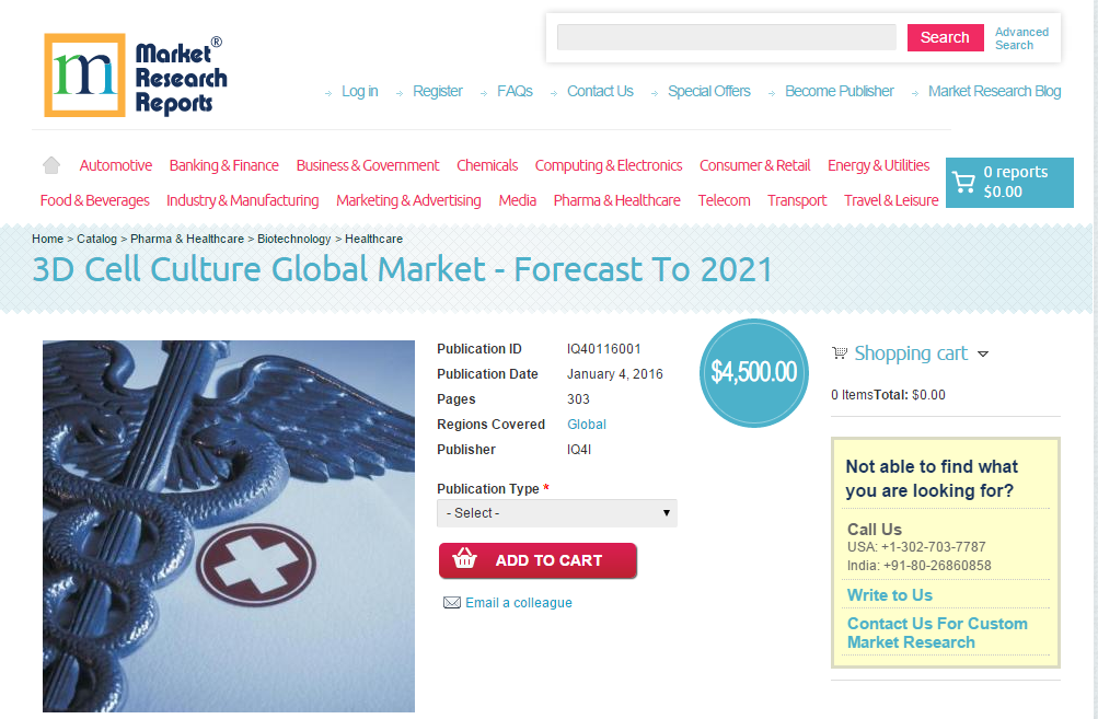 3D Cell Culture Global Market - Forecast To 2021'