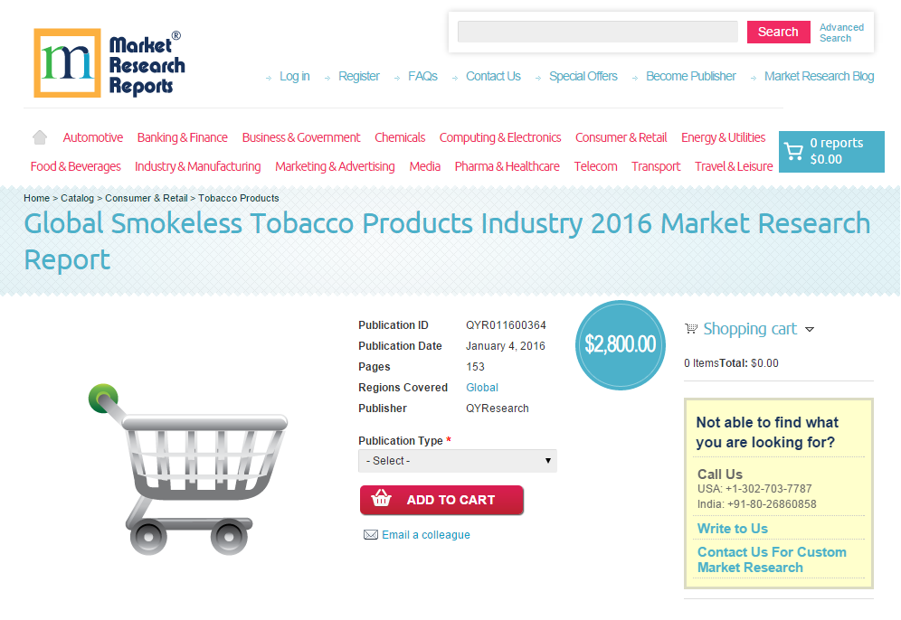 Global Smokeless Tobacco Products Industry 2016