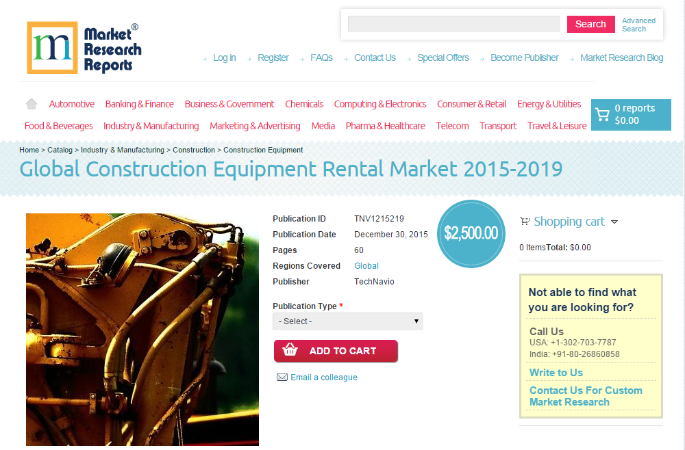 Global Construction Equipment Rental Market 2015 - 2019'