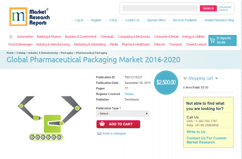 Global Pharmaceutical Packaging Market 2016 - 2020'